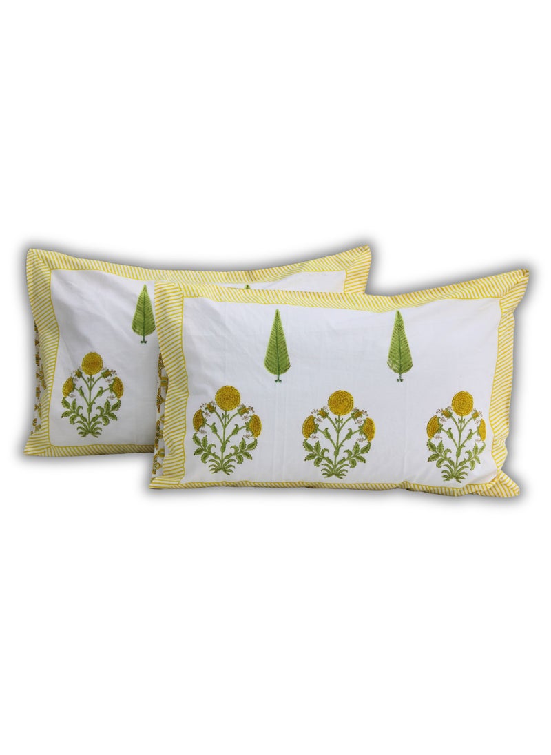 MARHABA CURTAIN 100% Cotton Jaipuri Handblock Print Double Bed Sheet with 2 Pillow Covers Premium Quality, Soft, Breathable (WHITE LILLY 13)  - Image 5