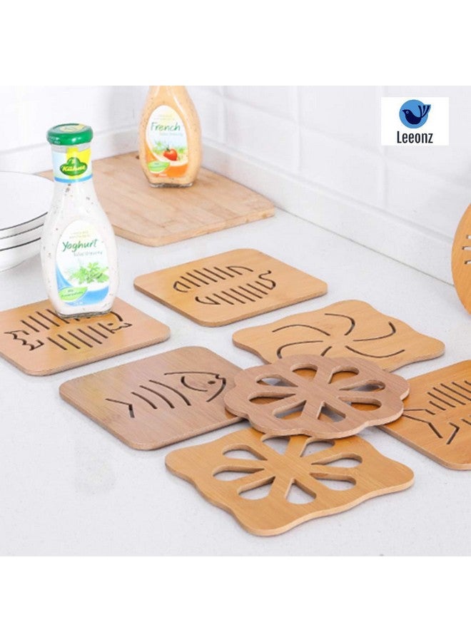 Leeonz Coasters for Drinks, Household Multifunctional Round/Square Dining Table Insulation Pad Non-Slip Placemat Bamboo Thickened Anti-Scalding Pot Bowl Plate Pad (Wood Big-Random Pattern, Set of 6) - Image 3