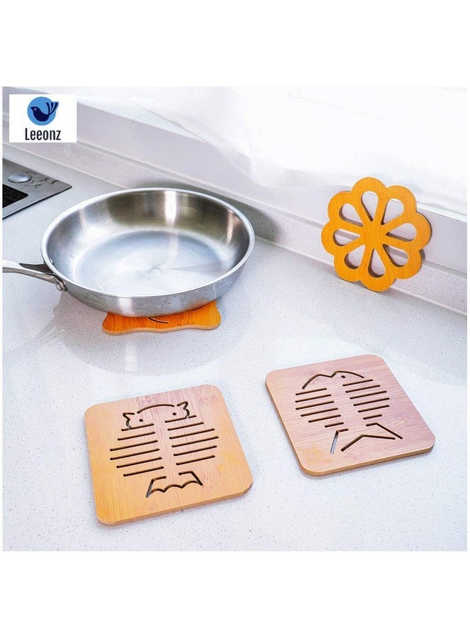 Leeonz Coasters for Drinks, Household Multifunctional Round/Square Dining Table Insulation Pad Non-Slip Placemat Bamboo Thickened Anti-Scalding Pot Bowl Plate Pad (Wood Big-Random Pattern, Set of 6) - Image 4