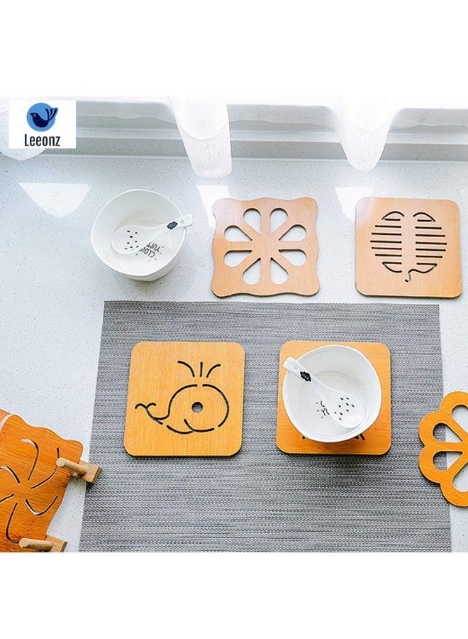 Leeonz Coasters for Drinks, Household Multifunctional Round/Square Dining Table Insulation Pad Non-Slip Placemat Bamboo Thickened Anti-Scalding Pot Bowl Plate Pad (Wood Big-Random Pattern, Set of 6) - Image 5