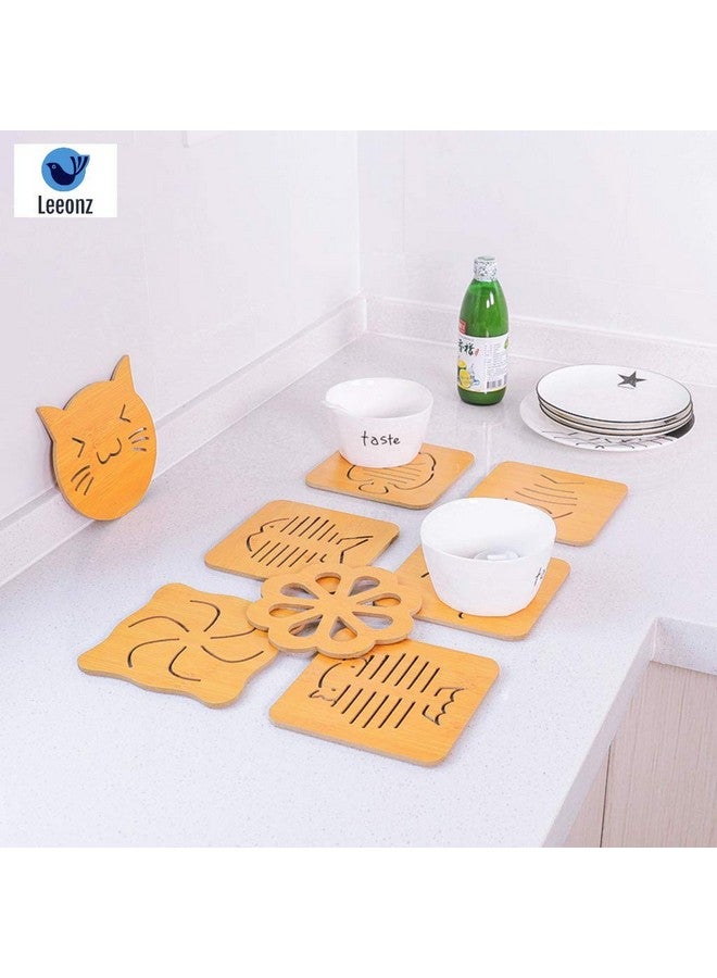Leeonz Coasters for Drinks, Household Multifunctional Round/Square Dining Table Insulation Pad Non-Slip Placemat Bamboo Thickened Anti-Scalding Pot Bowl Plate Pad (Wood Big-Random Pattern, Set of 6) - Image 2