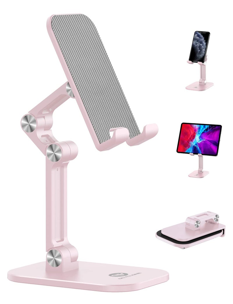 OCYCLONE Phone Stand, Adjustable Height and Angle Foldable Cell Phone Stand Holder for Desk, Taller iPhone Stand Compatible with 4.7"-13" Smartphones iPad Tablet, Pink - Image 1