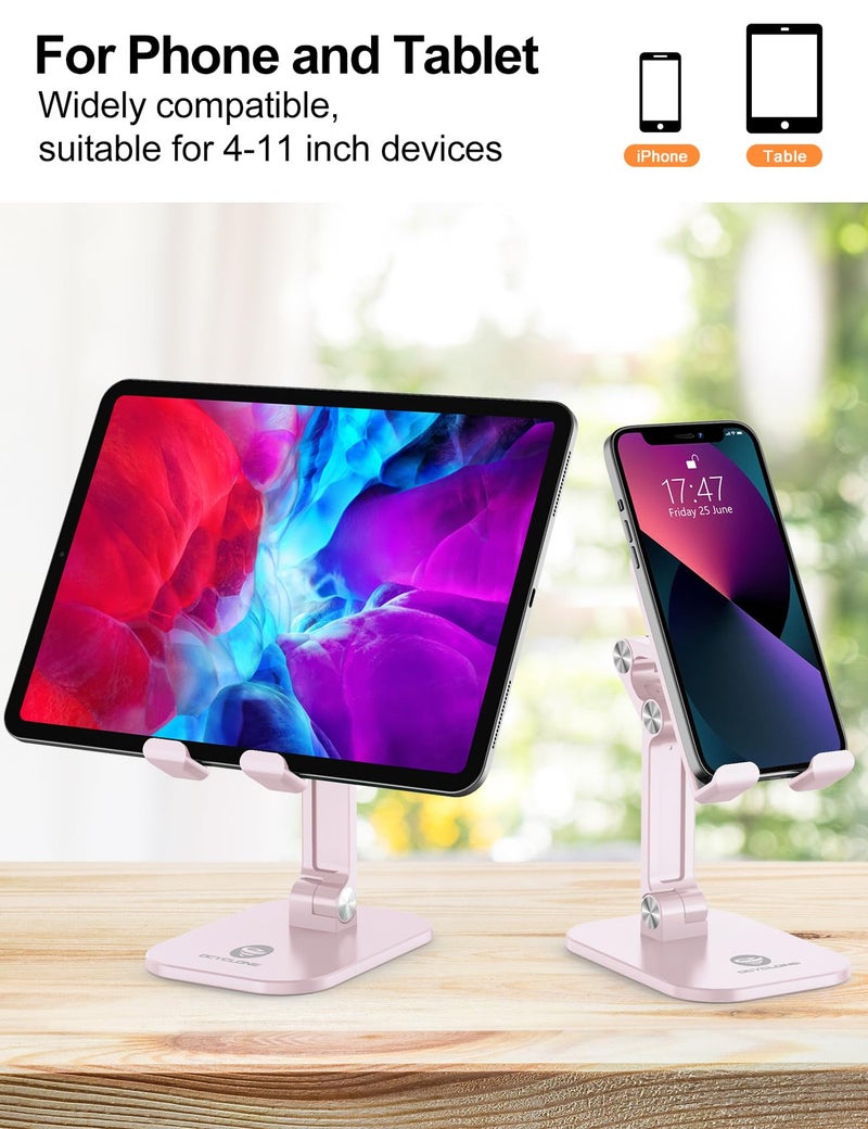 OCYCLONE Phone Stand, Adjustable Height and Angle Foldable Cell Phone Stand Holder for Desk, Taller iPhone Stand Compatible with 4.7"-13" Smartphones iPad Tablet, Pink - Image 4