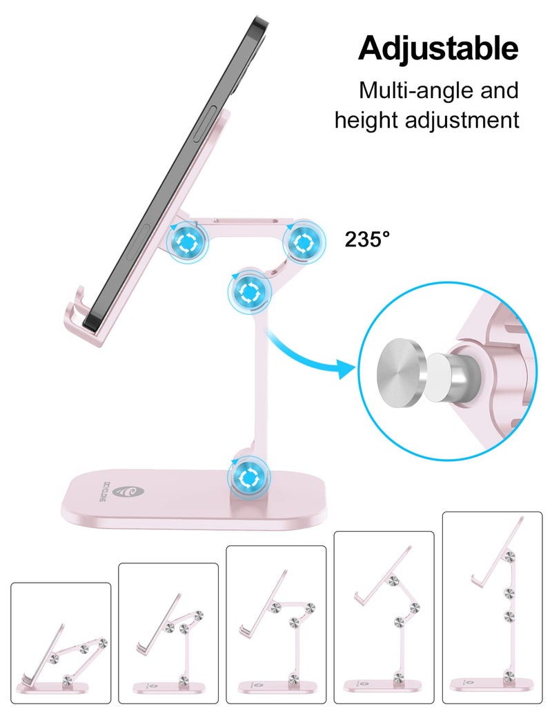OCYCLONE Phone Stand, Adjustable Height and Angle Foldable Cell Phone Stand Holder for Desk, Taller iPhone Stand Compatible with 4.7"-13" Smartphones iPad Tablet, Pink - Image 2