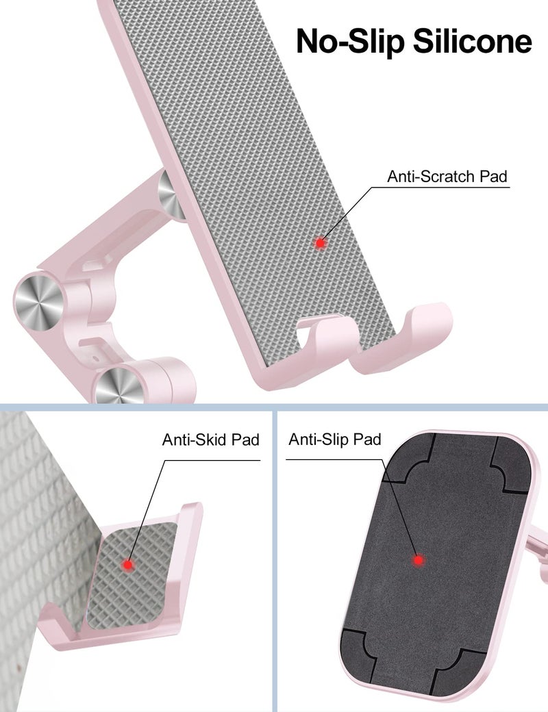 OCYCLONE Phone Stand, Adjustable Height and Angle Foldable Cell Phone Stand Holder for Desk, Taller iPhone Stand Compatible with 4.7"-13" Smartphones iPad Tablet, Pink - Image 3