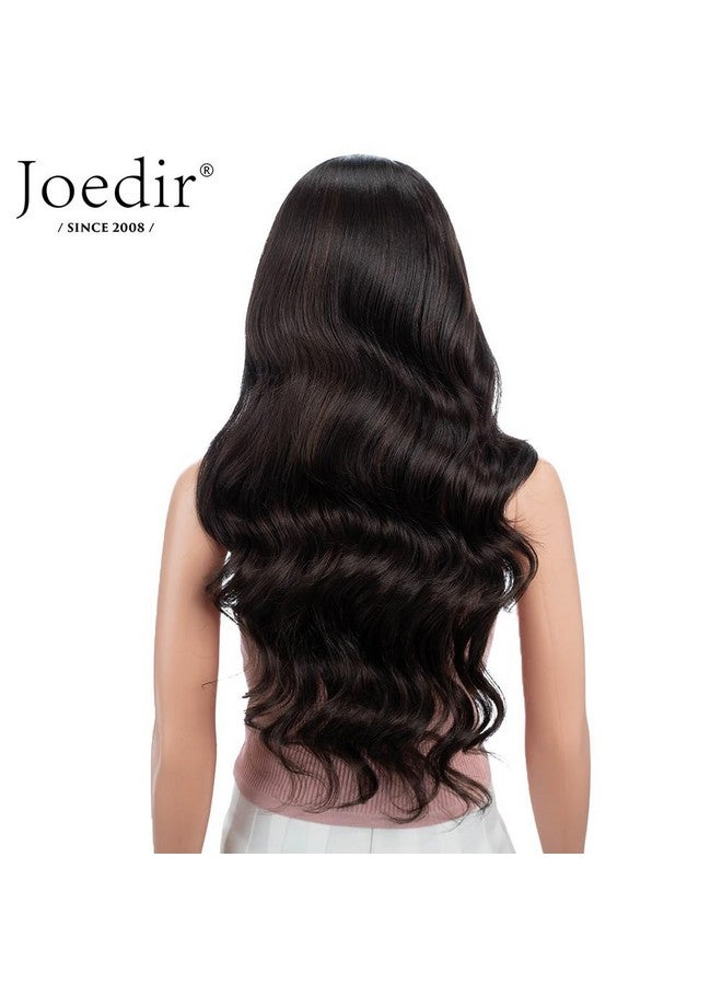جويدر باروكة شعر صناعي عالية الجودة من Joedir، مموجة ومموجة كبيرة، مقاس 26 بوصة، مع فراق حر، ودانتيل أمامي عالي الدقة، مع شعر صغير، للنساء (لون بني شوكولاتة) - Image 5