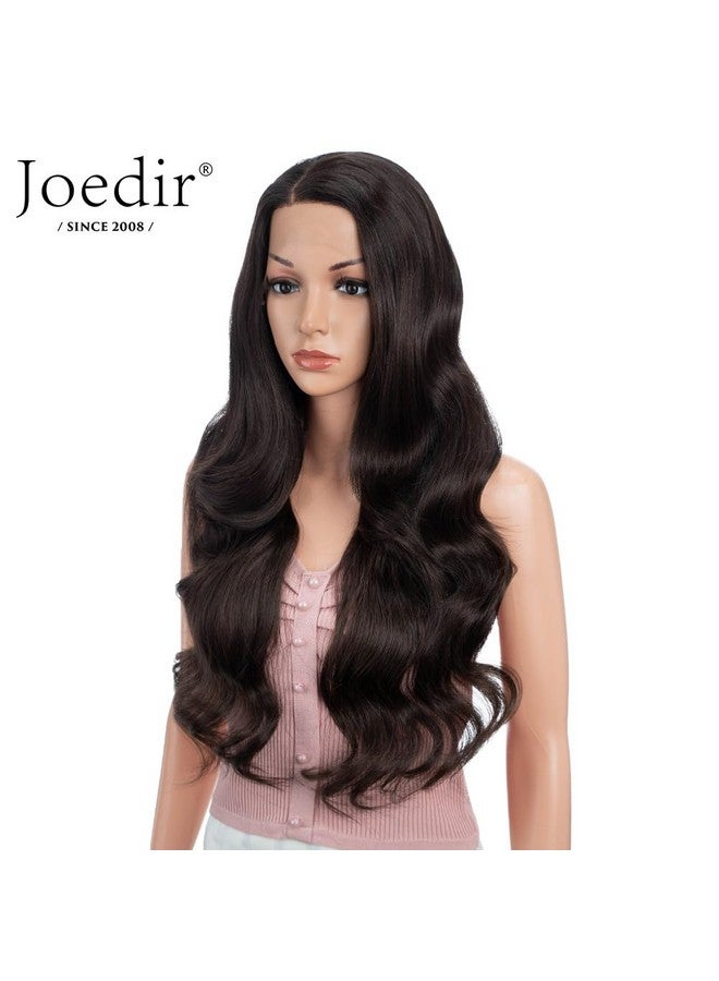 جويدر باروكة شعر صناعي عالية الجودة من Joedir، مموجة ومموجة كبيرة، مقاس 26 بوصة، مع فراق حر، ودانتيل أمامي عالي الدقة، مع شعر صغير، للنساء (لون بني شوكولاتة) - Image 3