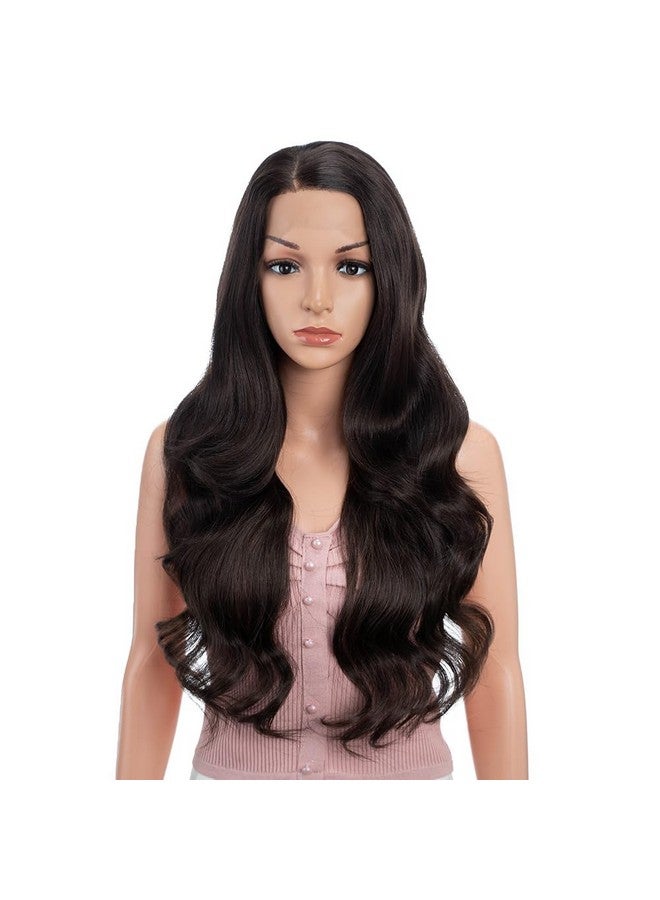 جويدر باروكة شعر صناعي عالية الجودة من Joedir، مموجة ومموجة كبيرة، مقاس 26 بوصة، مع فراق حر، ودانتيل أمامي عالي الدقة، مع شعر صغير، للنساء (لون بني شوكولاتة) - Image 1