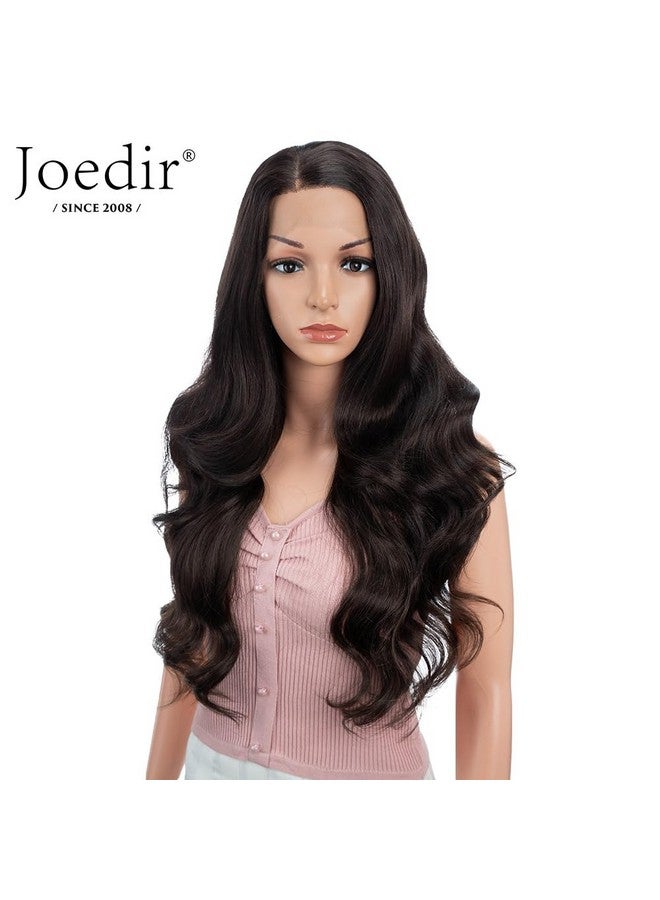 جويدر باروكة شعر صناعي عالية الجودة من Joedir، مموجة ومموجة كبيرة، مقاس 26 بوصة، مع فراق حر، ودانتيل أمامي عالي الدقة، مع شعر صغير، للنساء (لون بني شوكولاتة) - Image 4