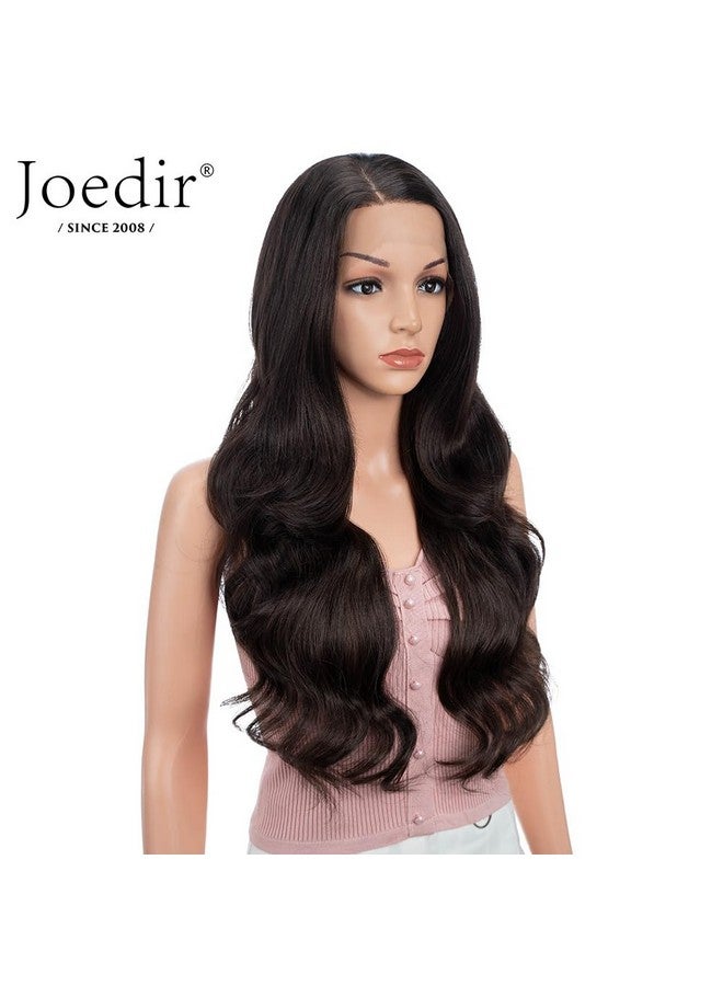 جويدر باروكة شعر صناعي عالية الجودة من Joedir، مموجة ومموجة كبيرة، مقاس 26 بوصة، مع فراق حر، ودانتيل أمامي عالي الدقة، مع شعر صغير، للنساء (لون بني شوكولاتة) - Image 2