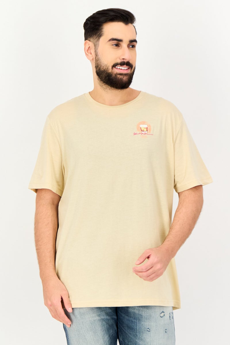 Chaps Men Crew Neck Short Sleeve Graphic Print T Shirt, Beige - Image 1