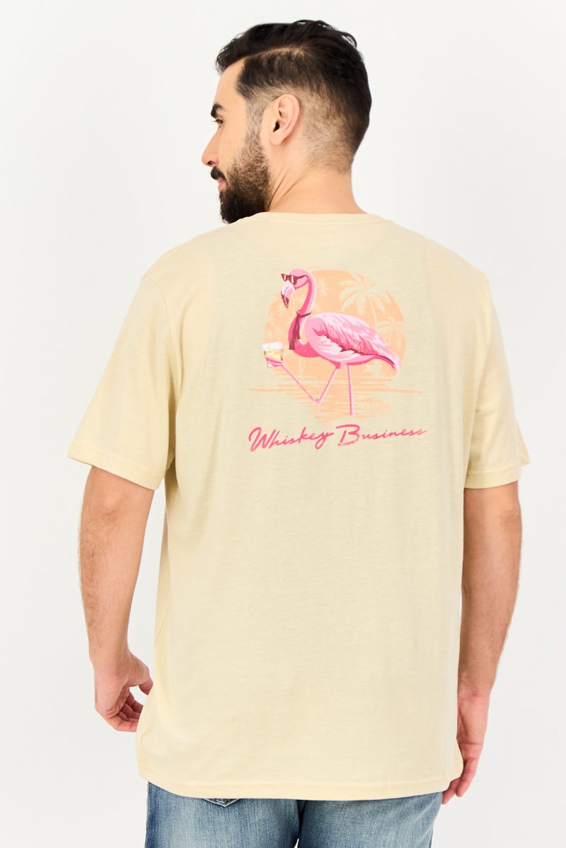 Chaps Men Crew Neck Short Sleeve Graphic Print T Shirt, Beige - Image 4