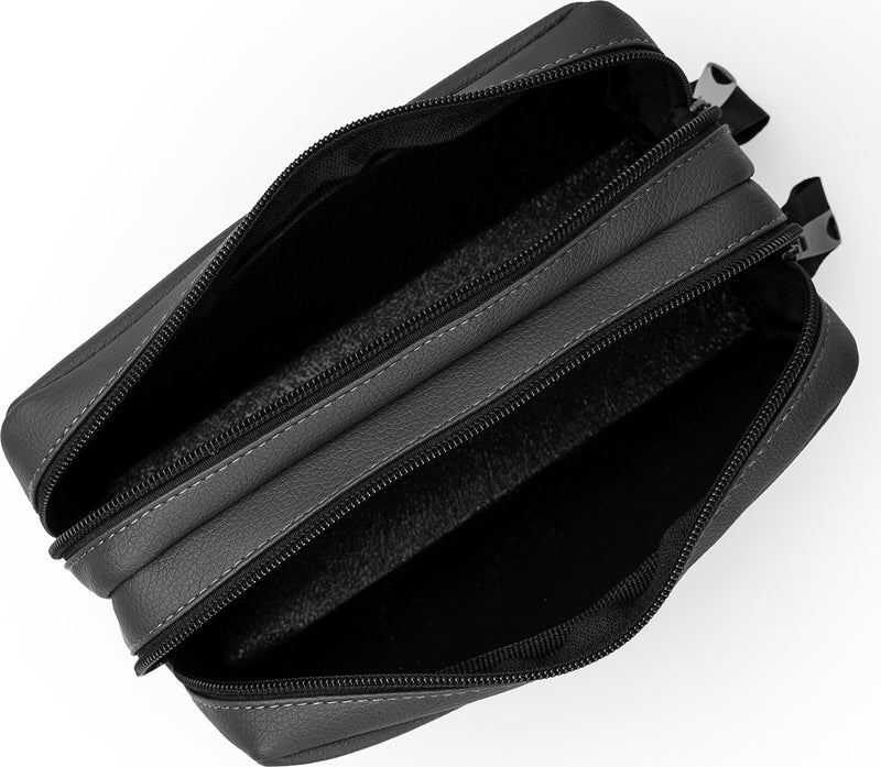 Gözde Proje Faux Leather Double Compartment Dark Grey Pencil Case - Makeup Bag  - Image 3