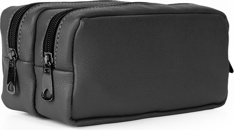Gözde Proje Faux Leather Double Compartment Dark Grey Pencil Case - Makeup Bag  - Image 1
