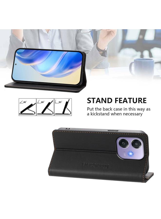 اس-توب جراب لهاتف OPPO A3x 5G / 4G / A3 5G / 4G RC01 جراب هاتف جلدي مزدوج الطي مزود بمغناطيس شفط RFID - Image 4