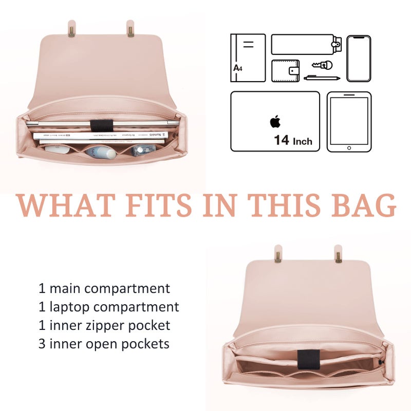 ECOSUSI Briefcase for Women Messenger Backpack PU Leather 14 inch Laptop Bag Satchel Computer Bag for College Business Travel - Image 2