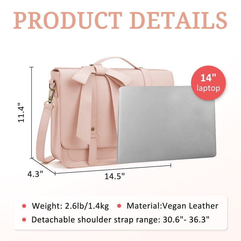 ECOSUSI Briefcase for Women Messenger Backpack PU Leather 14 inch Laptop Bag Satchel Computer Bag for College Business Travel - Image 3