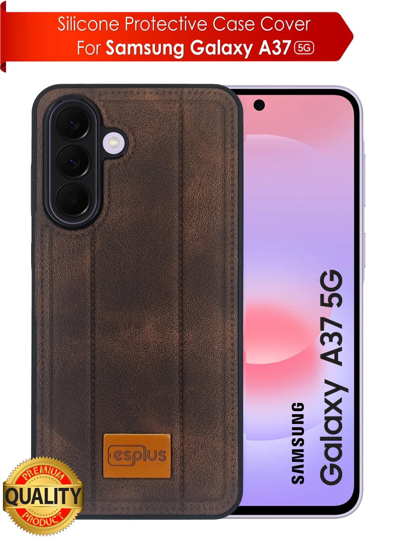 Samsung Galaxy A37 5g Premium Silicone Leather Finish Back Case  | High Quality Silicone Case Cover Designed for Samsung Galaxy A37 5g  | Ultimate Impact Protection ,Shockproof, Anti-Fingerprint , Comfortable feel and Durable back protection Case for Samsung Galaxy A37 5g  - Black/Brown - Image 1