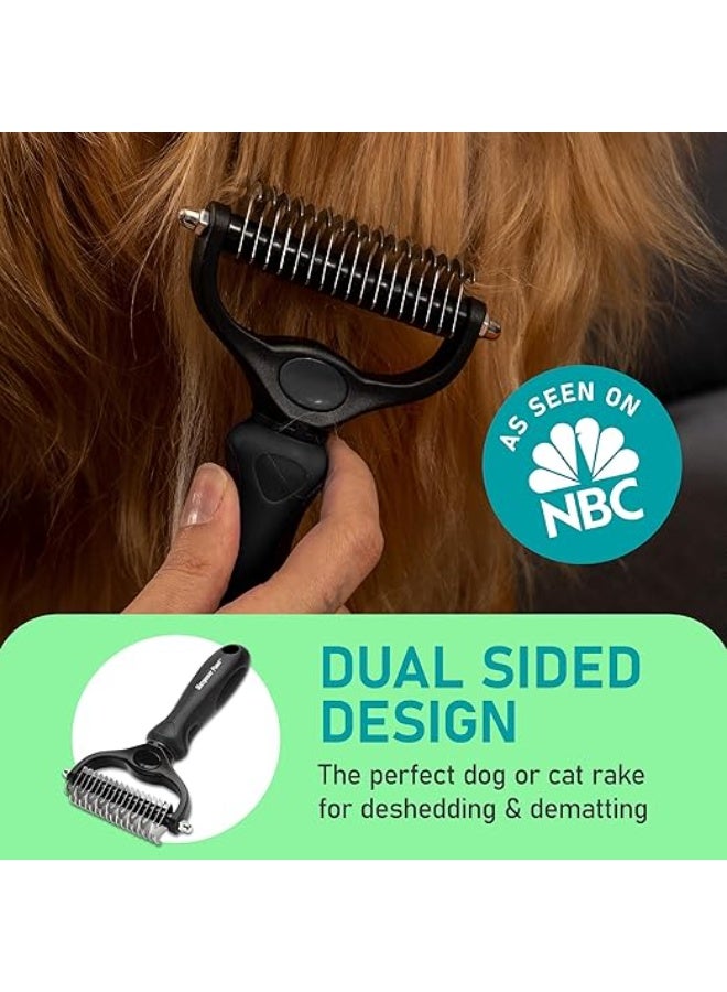 مونكان فرشاة مونكان للعناية بالقطط والكلاب - مشط مزدوج الجوانب لإزالة الشعر المتساقط والتشابك من تحت الفرو للكلاب والقطط، عريض للغاية للشعر الطويل (أسود) - Image 2