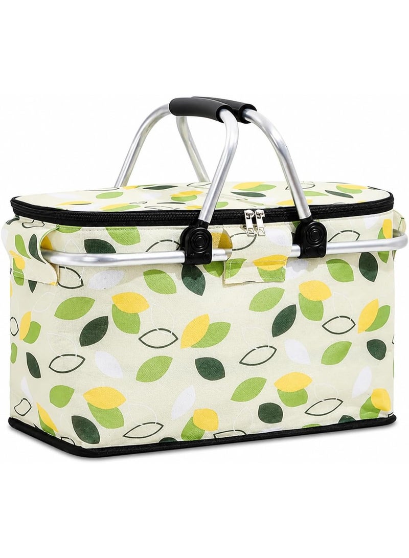 25L Insulated Foldable Picnic Basket – Leakproof Cooler Bag with Aluminum Handles for Trips, Beach and Camping - Image 1