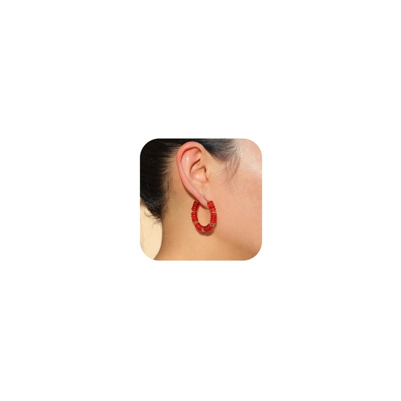 Wellike Beaded Hoop Earrings for Women Natural Stone Huggie Earrings 18k Gold Plated Hypoallergenic Statement Boho Earring Stainless Steel Trendy Jewelry - Image 1