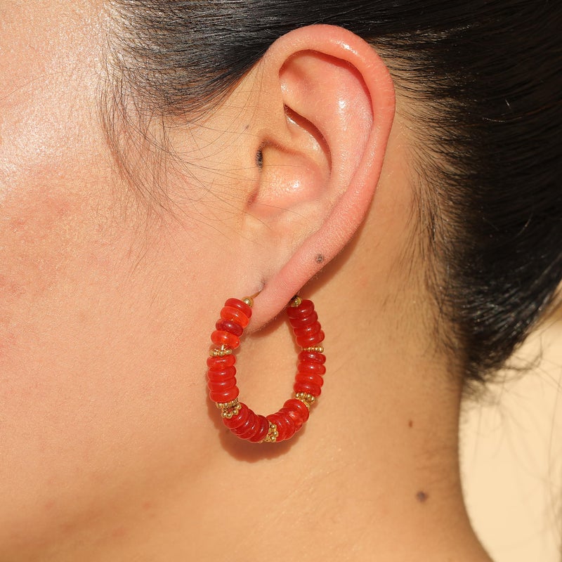 Wellike Beaded Hoop Earrings for Women Natural Stone Huggie Earrings 18k Gold Plated Hypoallergenic Statement Boho Earring Stainless Steel Trendy Jewelry - Image 2