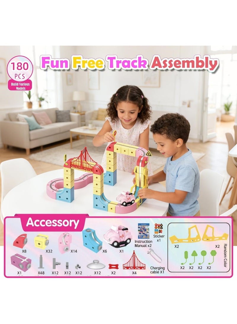 180-Piece Electric Train Set for Kids, Anti-Gravity 3D Race Track with LED Light-Up Rechargeable Car, DIY Magnetic Modular Building Kit, STEM Educational Toy Gift for  for Kids Ages 3+ - Image 4