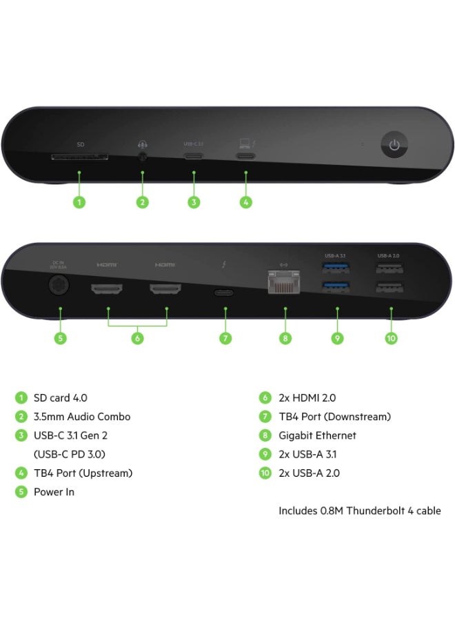 belkin Renewed - Thunderbolt 4 Dock Pro - 8K @ 60Hz, Dual 4K Display, 12 Ports, 90W Power Delivery Grey - Image 2