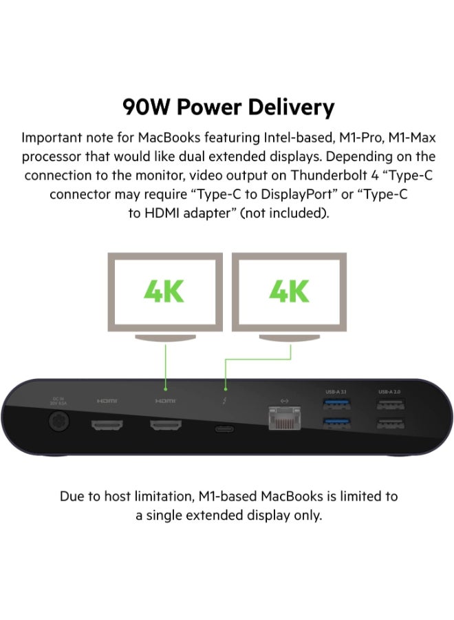 belkin Renewed - Thunderbolt 4 Dock Pro - 8K @ 60Hz, Dual 4K Display, 12 Ports, 90W Power Delivery Grey - Image 3