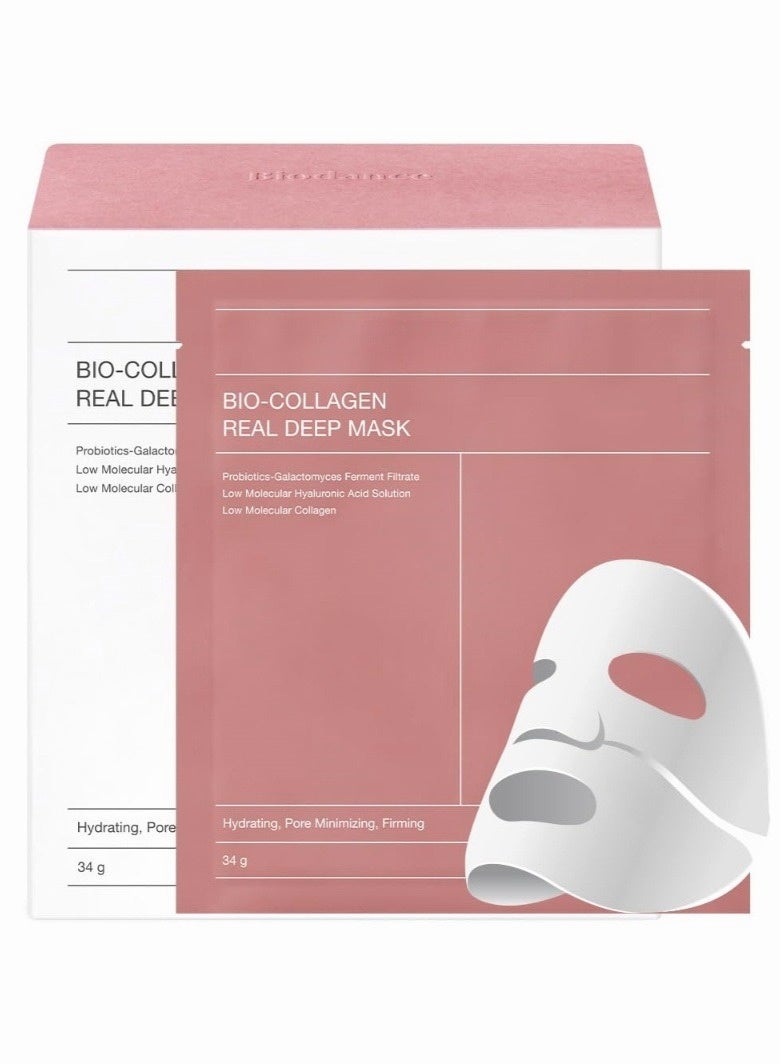 Bio-Collagen Real Deep Mask ، قناع ترطيب بين عشية وضحاها ، تقليل المسام ، تحسين المرونة ، 34g x4pcs
