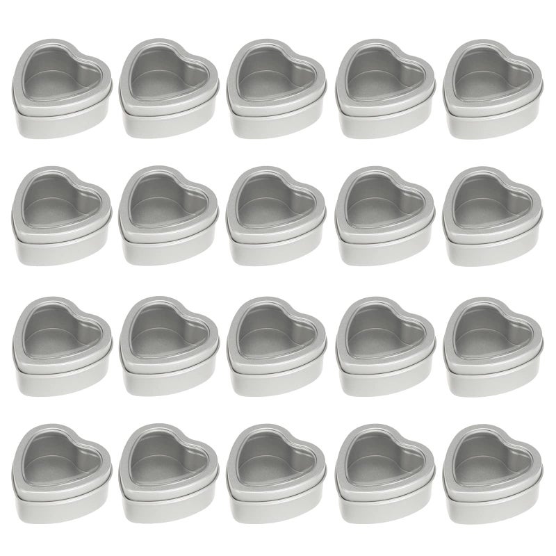 Dicunoy Dicunoy 20 Pack 2oz Metal Tins Heart Shaped Empty Tin Box With Lids Candle Jars Gift Storage Container Cans With Clear Window For Candle Making Candies Treasures 