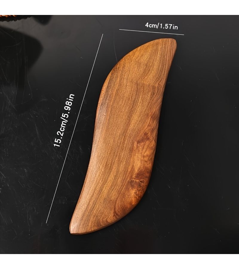 1pc Large Size Sandalwood Leaf Shaped Gua Sha Facial Massager For Full Body Relaxation Battery Free Use - Image 5