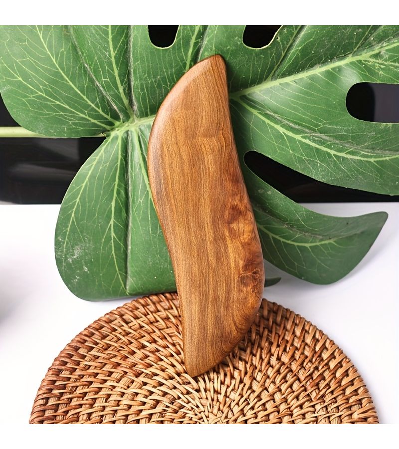 1pc Large Size Sandalwood Leaf Shaped Gua Sha Facial Massager For Full Body Relaxation Battery Free Use - Image 3