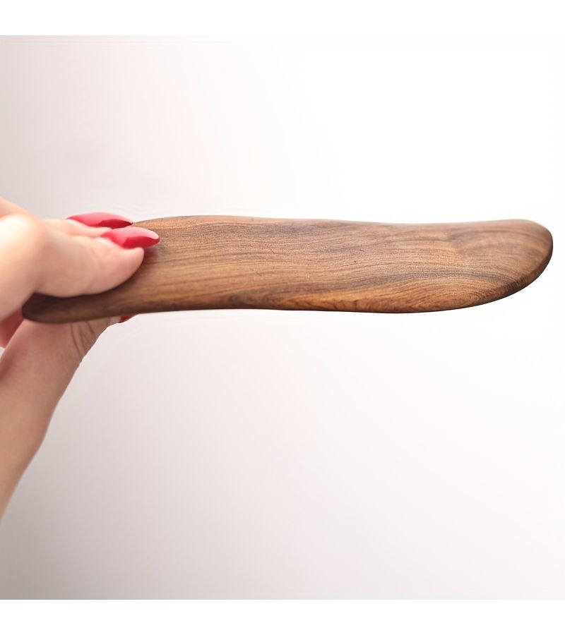 1pc Large Size Sandalwood Leaf Shaped Gua Sha Facial Massager For Full Body Relaxation Battery Free Use - Image 1