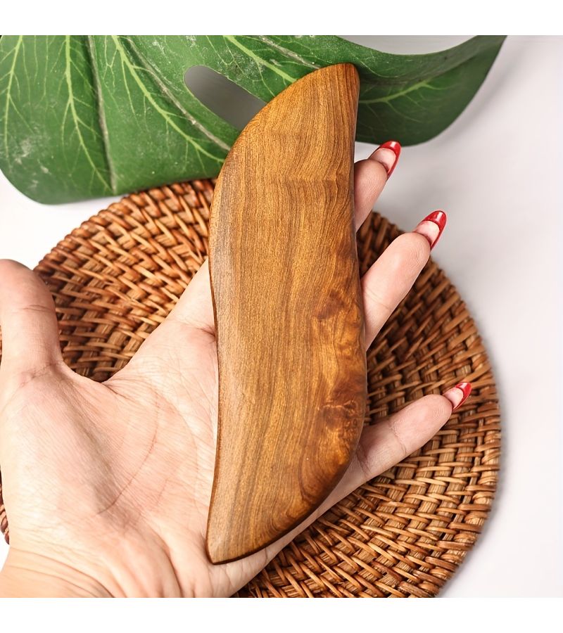 1pc Large Size Sandalwood Leaf Shaped Gua Sha Facial Massager For Full Body Relaxation Battery Free Use - Image 4