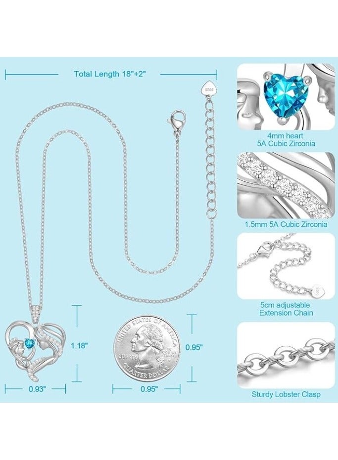 زيفيل الأم والطفل الحب القلب قلادة قلادة، هدية عيد الأم، 925 الفضة الاسترليني قلادة جوهرة للنساء، عيد الأم عيد الحب، الذكرى السنوية، عيد ميلاد، هدايا المجوهرات للأم، المرأة، زوجة الجدة... - Image 5