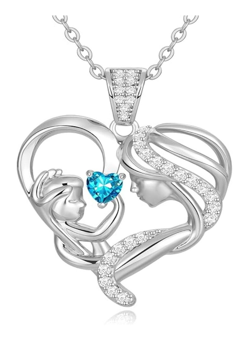 زيفيل الأم والطفل الحب القلب قلادة قلادة، هدية عيد الأم، 925 الفضة الاسترليني قلادة جوهرة للنساء، عيد الأم عيد الحب، الذكرى السنوية، عيد ميلاد، هدايا المجوهرات للأم، المرأة، زوجة الجدة... - Image 1