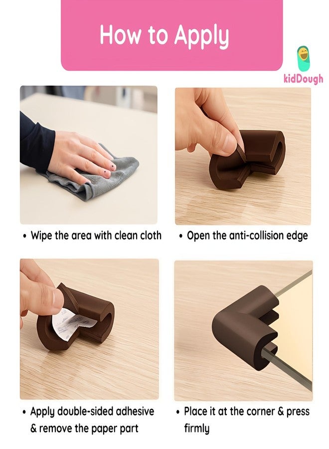 KidDough U-Shape Corner Guards for Kids Safety, Table Corners Edge Protector, Baby Proofing Edge & Corner Guards, for Thin Table Tops, Brown (8pcs/Pack) - Image 5