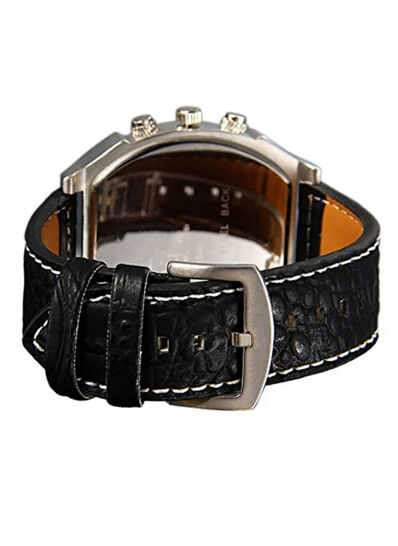 Generic - Mens Big Face Military Wrist Watch Analog Quartz Unique Cool Sport Watch PU Leather Strap Two Time Zone Display with Decorative Compass Thermometer Dial - Image 1
