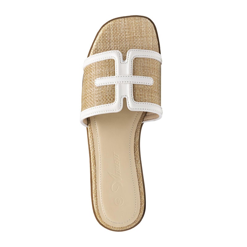 Athlefit Raffia Flat Sandals for Women Comfortable Square Open Toe Slip On Summer Beach Casual Slide Sandals Natural Size 7 - Image 5