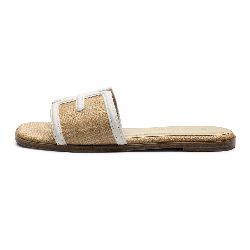 Athlefit Raffia Flat Sandals for Women Comfortable Square Open Toe Slip On Summer Beach Casual Slide Sandals Natural Size 7 - Image 4