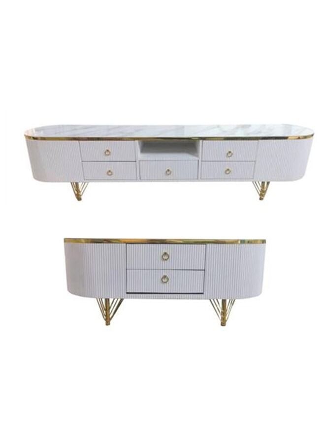 AAF FURNITURE Affordable Light Luxury and Modern Multifunctional TV CoffeeTable Set Storage Unit with Drawers Storage White Marble Table Top Suitable for Whole House Furniture Living Room  - Image 1