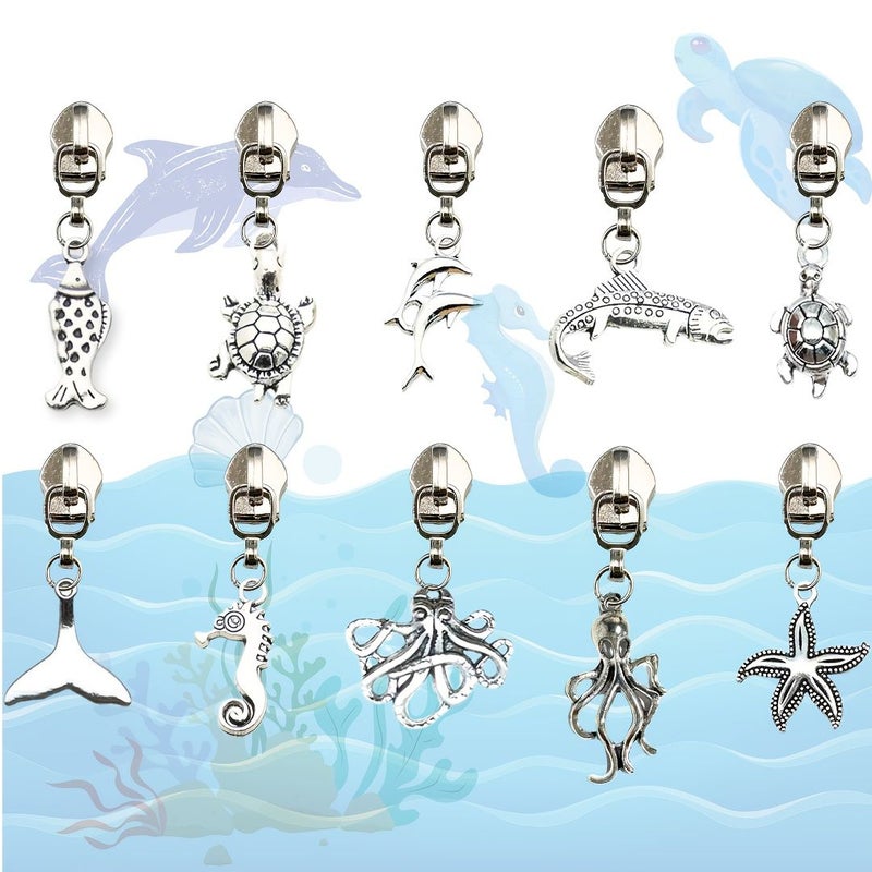 5 Nylon Zipper Pulls Ocean Series Style 4 Seashell Turtle Fish Seahorse Butterfly Shapes - Image 2