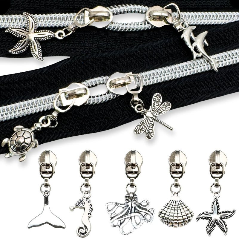 5 Nylon Zipper Pulls Ocean Series Style 4 Seashell Turtle Fish Seahorse Butterfly Shapes - Image 3