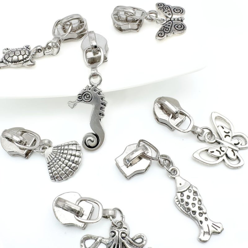 5 Nylon Zipper Pulls Ocean Series Style 4 Seashell Turtle Fish Seahorse Butterfly Shapes - Image 5