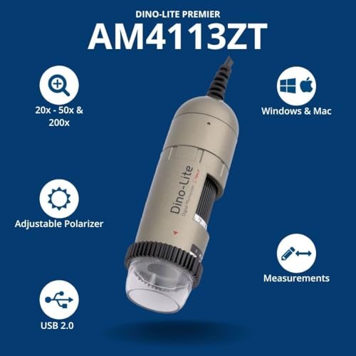Dino-Lite USB Digital Microscope AM4113ZT - 1.3MP, 20x - 50x, 200x Optical Magnification, Measurement, Polarized Light, Windows/Mac Software Included - Image 2