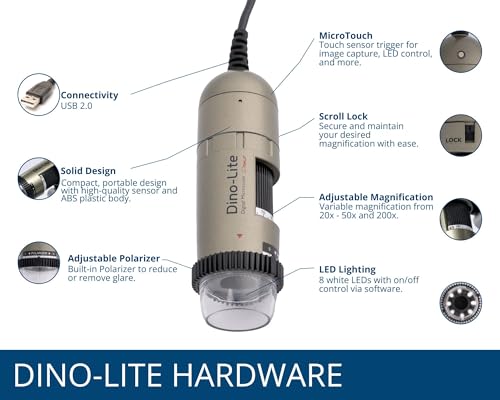 Dino-Lite USB Digital Microscope AM4113ZT - 1.3MP, 20x - 50x, 200x Optical Magnification, Measurement, Polarized Light, Windows/Mac Software Included - Image 3