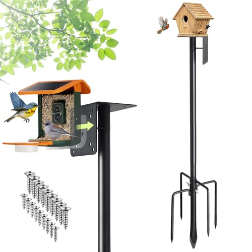 Keplrend Heavy Duty Bird Feeder Pole for Outdoor 102 Adjustable Tall Bird House Pole 67 inch Wide 5Prong Base 1 inch Diameter Mounting Pole for Smart Bird Feeder Bluebird House Patios Gardens - Image 1