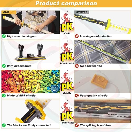 Jorumo Swords Building Set, 39in Zenitsu Sword Building Block with Scabbard and Stand, Katana Gift for Boy, 956 Pcs - Image 2