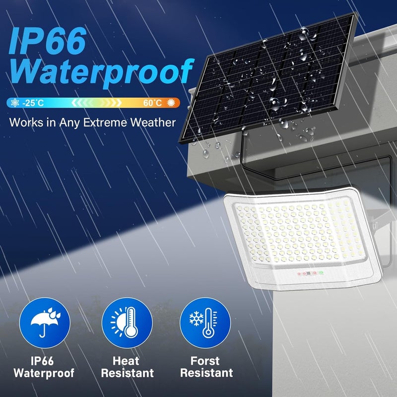 ضوء شمسي خارجي بقدرة 1250 واط، 25000 لومن، مصابيح LED مقاومة للماء بمعيار IP66، لون أبيض نهاري 6500 كلفن، أضواء كاشفة شمسية للفناء والملعب والملعب والحظيرة والحديقة والمرآب - Image 2